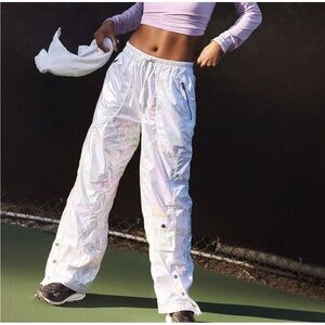 Free People FP Movement Shine Stadium Pants in iridescent white